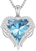 CDE Valentines Day Gifts for Women Angel Wings Necklace for Women with Birthstone, Love Heart Silver Tone/Gold Tone Pendant, Ideal Anniversary or Birthday Jewelry Gifts for Wife Girlfriend Her
