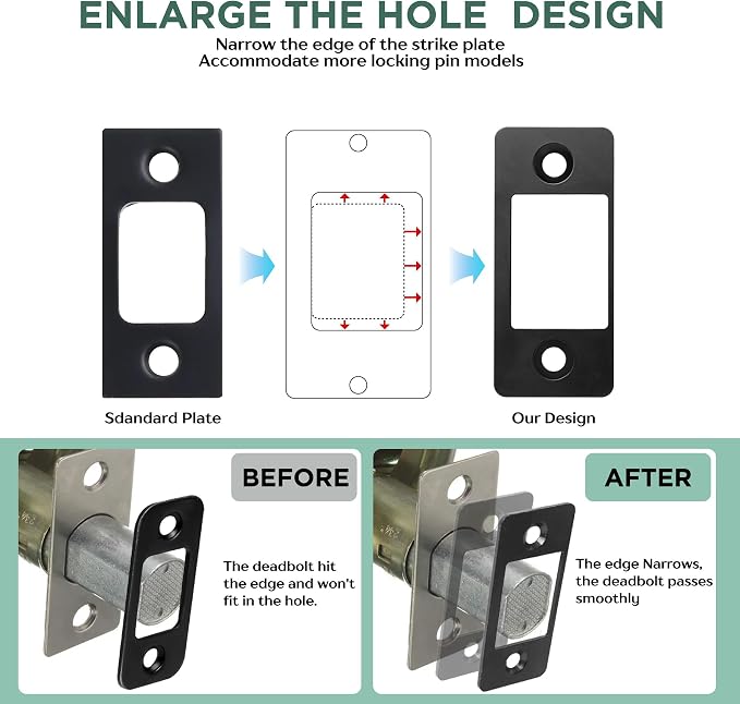 1 Pk Upgrade Large Hole Deadbolt Restorer Strike Plates, Stainless Steel Round - Image 4