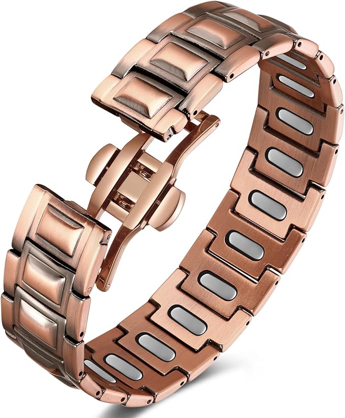Jecanori 5X Pure Copper Magnetic Bracelet for Men - Upgraded Magnets & Butterfly Clasp, Adjustable Length with Sizing Tool
