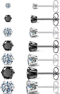 Silver Gold Black Stud Earrings Set 7Pairs Hypoallergenic Cubic Zirconia Titanium Stainless Steel Silver Rose Gold Black CZ Cartilage Stud Earrings Jewelry Sets for Women Men, 2-8mm CZ Stud Earrings