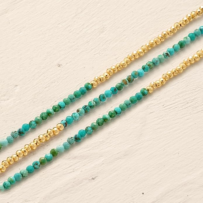 MYEARS Women Beaded Bracelet Gold Double Layer Gemstone 14K Simple Dainty Handmade Chain Everyday Boho Beach Jewelry