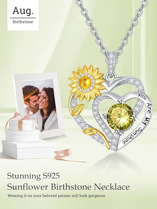 Valentine's Day Gifts for Wife 925 Sterling Silver Double Birthstone Pendant Necklaces I Love You for Always and Forever Necklace Anniversary Birthday Gifts for Wife Girlfriend Mom Her