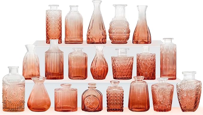 Amber Glass Bud Vase Set, Mini Single Vintage Design by QLOFEI