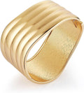 HZMAN 18K Gold Plated Wide Cuff Bracelet for Women - Premium Alloy Shiny Polished Double Layer Statement Bangle, Trendy Daily Wear Party Jewelry Accessory