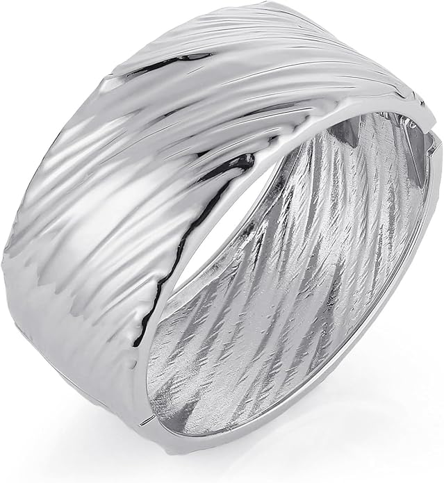 HZMAN 18K Gold Plated Wide Cuff Bracelet for Women - Premium Alloy Shiny Polished Double Layer Statement Bangle, Trendy Daily Wear Party Jewelry Accessory