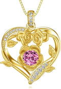Midari 18K Gold Heart Birthstone Necklace for Women Rose Pendant Birthday Jewelry Gifts for Wife Her Daughter Mom