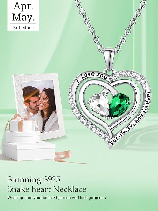 Valentine's Day Gifts for Wife 925 Sterling Silver Double Birthstone Pendant Necklaces I Love You for Always and Forever Necklace Anniversary Birthday Gifts for Wife Girlfriend Mom Her