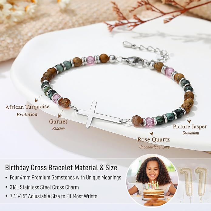 TONY & SANDY Christian Cross Bracelet for Women, Valentine's Day Gifts for Her, Confirmation Baptism Easter Gifts, Unique Gift for Friends Daughter Mom Sister in Christ Birthday Christmas