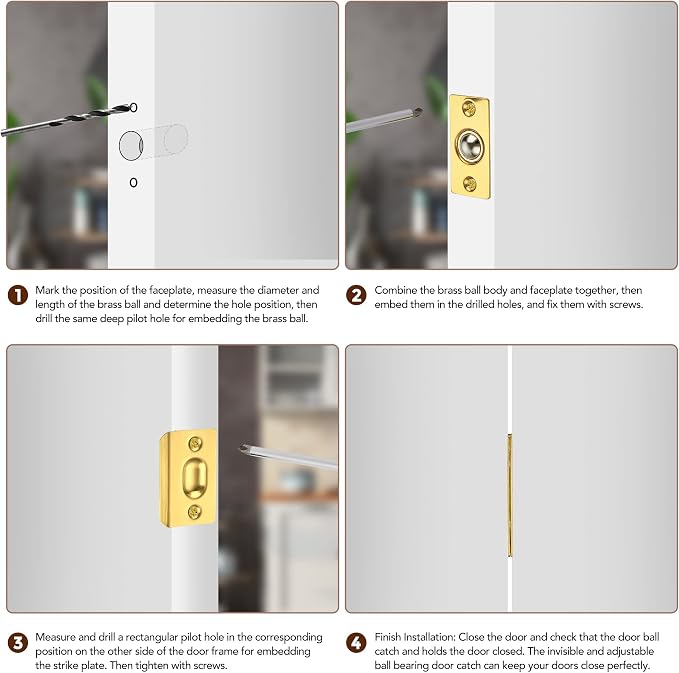 Ravinte Gold Door Ball Catch, Closet Door Latch Adjustable, 2 Pack | Solid - Image 6