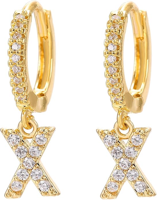 14K Gold Dangle Drop Initial Earrings for Women Dainty CZ Huggie Hoop Name Letter Earrings S925 Sterling Silver Post with Cubic Zirconia Hypoallergenic Gifts Jewelry