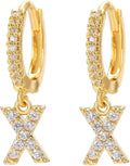 14K Gold Dangle Drop Initial Earrings for Women Dainty CZ Huggie Hoop Name Letter Earrings S925 Sterling Silver Post with Cubic Zirconia Hypoallergenic Gifts Jewelry