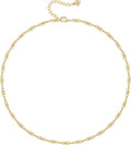 Aobei Pearl 18K Gold Plated Paperclip Chain Choker Satellite Chain Freshwater Cultured Biwa Pearl Pendant Necklace Dainty Jewelry for Women