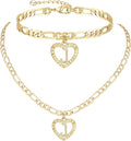 YANODA Gold Initial Pendant Necklace Anklet Bracelet for Women 14K Gold Plated Figaro Chain Letter Initial Heart Necklace Anklets Alphabet Foot Jewelry Personalized Jewelry for Women