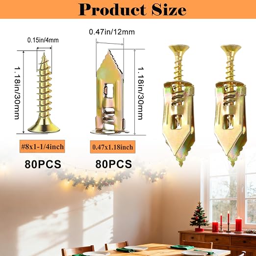 160PCS Self Drilling Drywall Anchors and Screws Kit, 0.47x1.18Inch Sheetrock - Image 2