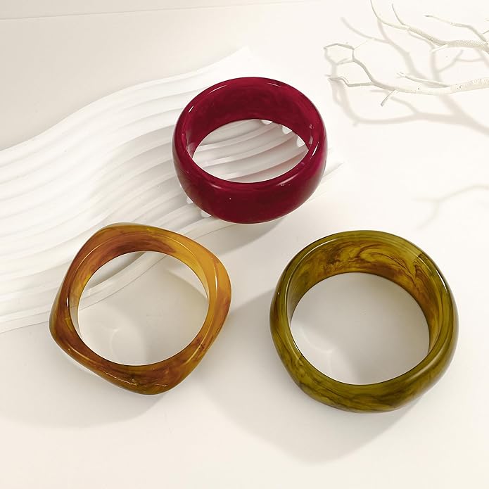 Chunky Resin Bracelet for Women Vintage Tortoiseshell Resin Bangle Bracelets Set Wide Acetate Wristband Acrylic Bracelet Statement Jewelry