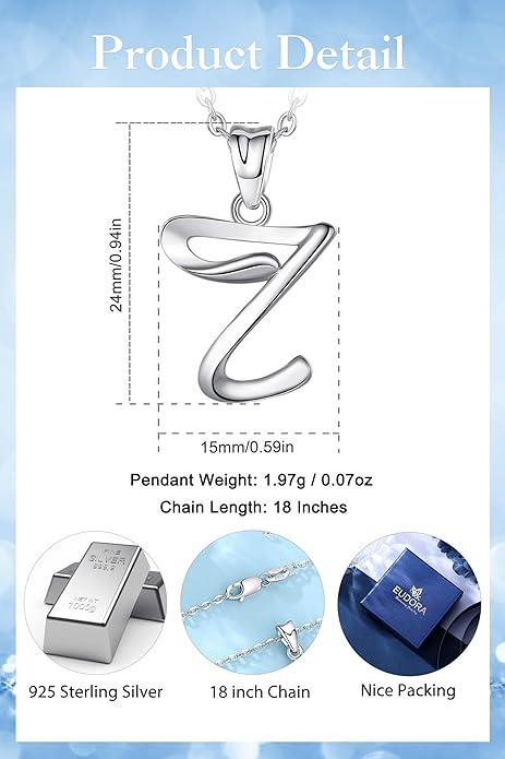 EUDORA Sterling Silver Initial Necklaces for Women, Classic 26 Letter Neckless Gifts for Girls, Sister, Mother Daughter, 18 inch Chain