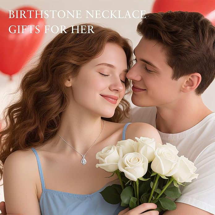 Iefil Valentines Day Gifts for Her, 925 Sterling Silver Marquise Birthstone Necklace Birthday Gifts Dainty Necklaces Birthstone Jewelry for Wife Daughter, 19"+2" Inches