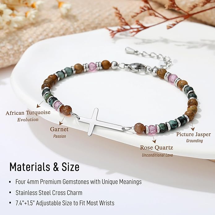 TONY & SANDY Christian Cross Bracelet for Women, Valentine's Day Gifts for Her, Confirmation Baptism Easter Gifts, Unique Gift for Friends Daughter Mom Sister in Christ Birthday Christmas