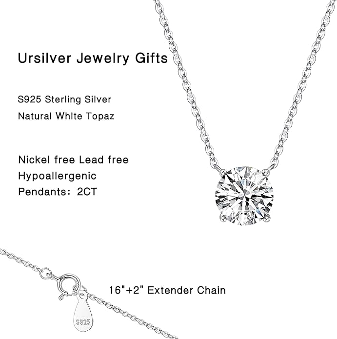 Ursilver Valentines Day Gifts for Her - Birthstone Necklace for Women, S925 Sterling Silver Round Birthstone Necklace Birthday Gifts 12 Months Necklaces for Women Jewelry Gift