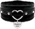 paloli Furry Heart Leather Choker Collar for Women – Personalized Engraved Heart Pendant, Handmade Adjustable Faux Fur Necklace, Cute Gothic Fashion Jewelry
