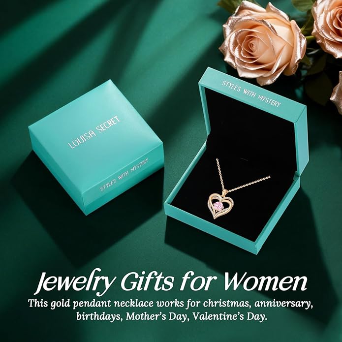 LOUISA SECRET Love Heart Birthstone Necklaces for Women, Birthday Gift for Girlfriend, Anniversary Jewelry Gift for Wife Her, 925 Sterling Silver Women Pendant Necklace, Mother's Day Christams Gift