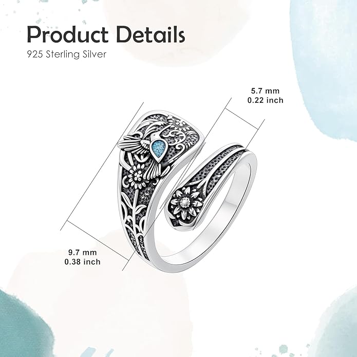 Spoon Ring for Women S925 Sterling Silver Dragonfly Ring Adjustable Thumb Rings Jesus Fish Rings Spoon Jewelry for Brithday Christmas