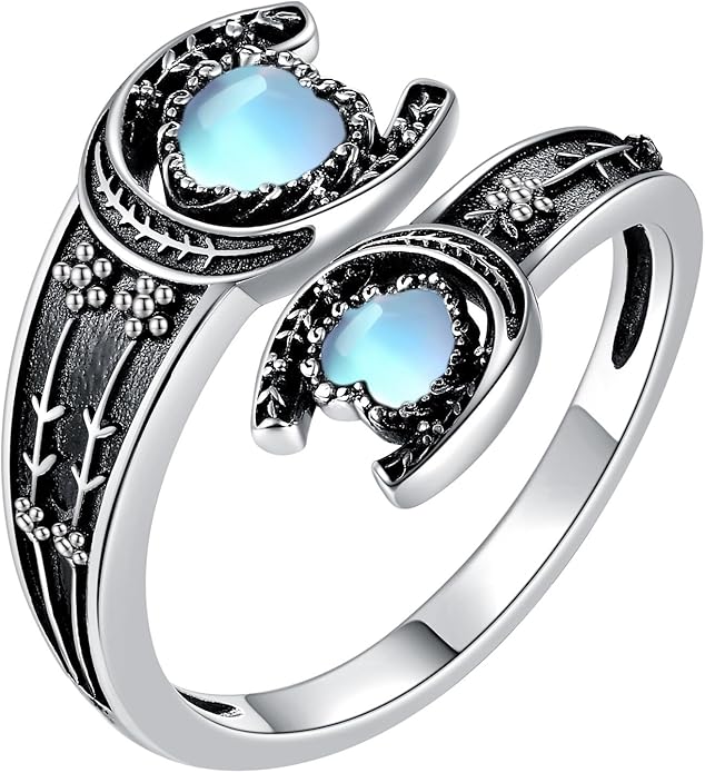 MONGAS Spoon Rings for Women Sterling Silver Horseshoe Witches Knot Filigree Open Adjustable Thumb Rings Horseshoe Witches Knot Filigree Jewelry Gifts for Women