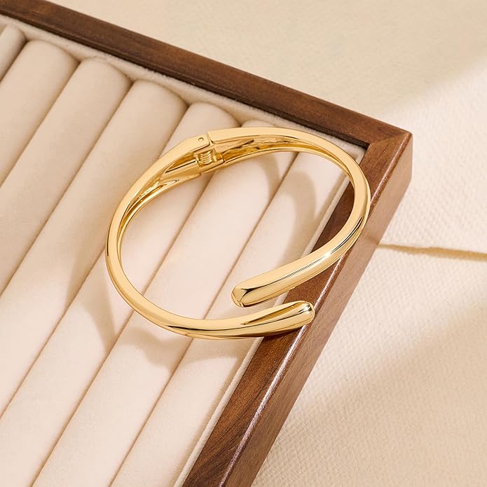 MUYAN Polished Chunky Hinged Bangle Bracelet for Women Trendy Twisted Statement Cuff Bracelet Fashion Jewelry