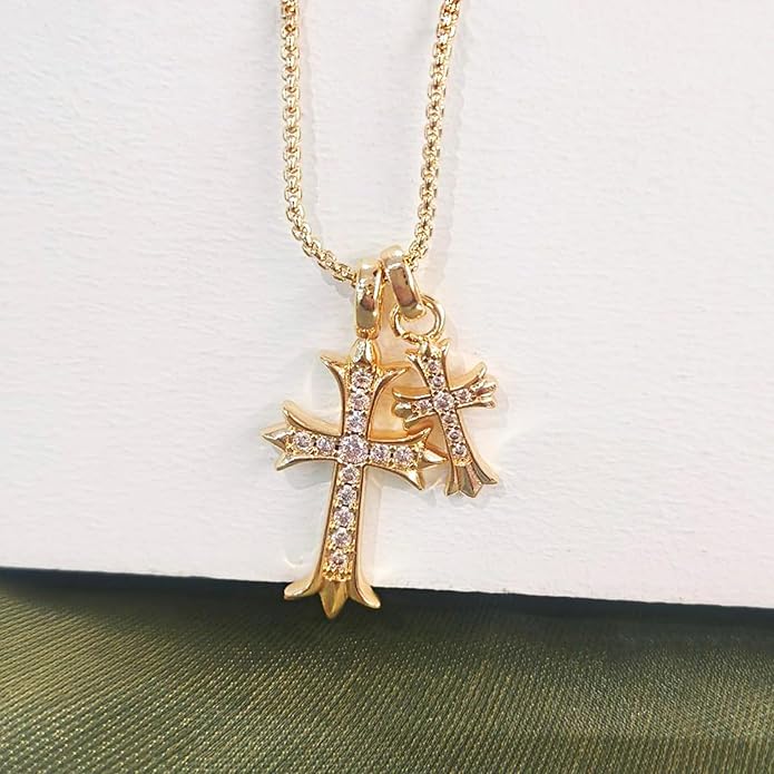 Zeffy Cross Necklace for Women,18K Gold/Silver Plated Tiny Cubic Zirconia Cross Pendant Necklace for Women Simple Layered Cross Necklaces for Women