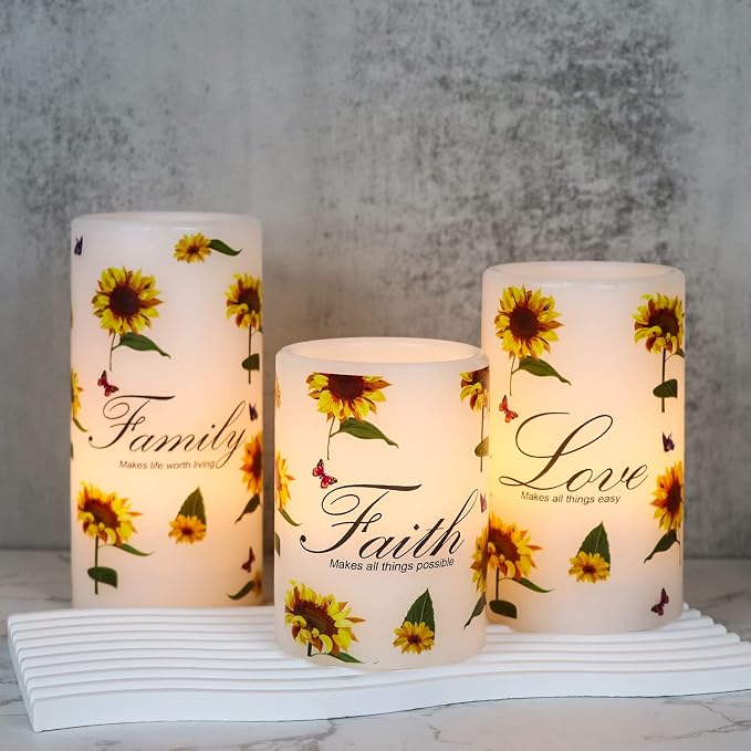 Sunflower Flameless Pillar Candles Battery Operated - Image 6