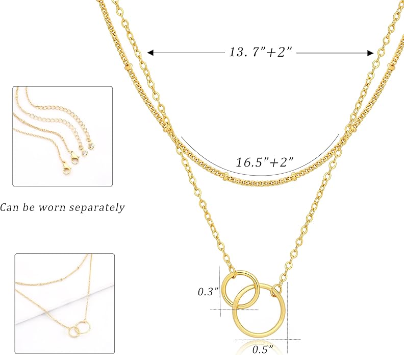 CHESKY 14k Gold Plated/Silver Plated Dainty Necklace for Women, Trendy Satellite Choker Necklace Thin Beaded Layered Choker Necklaces Discs Paperclip Chain Necklaces Womens Simple Jewelry
