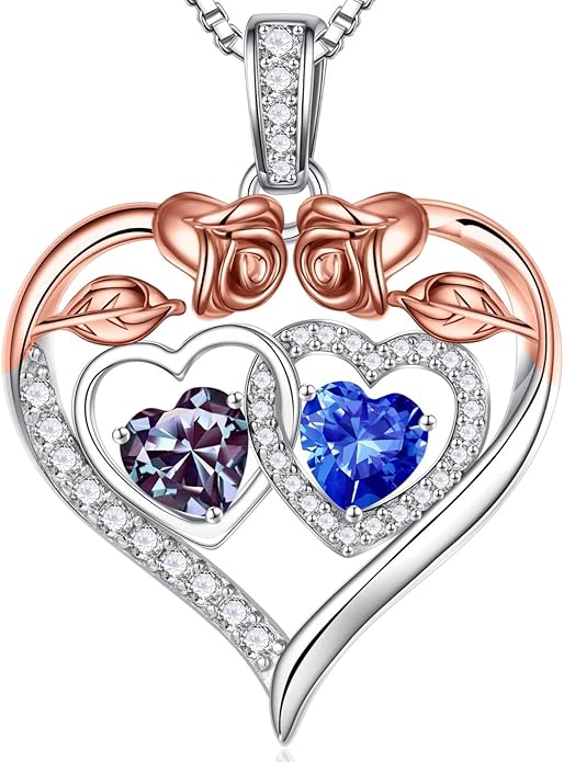 Iefil Valentines Day Gifts for Her - 925 Sterling Silver Rose Heart Necklaces for Women, Anniversary Birthday Gifts for Wife Girlfriend Mom