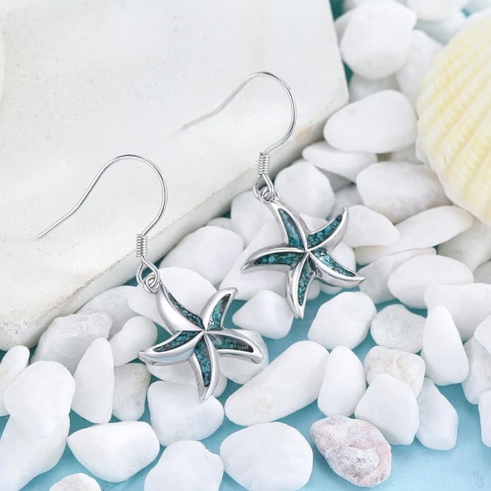 Ocean Earrings 925 Sterling Silver Turquoise Sea Animal Dangle Drop Earrings Beach Themed Jewelry Gifts for Women Girls