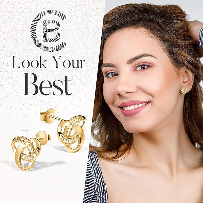 Chic Bijoux Knot Earrings for Women – With Round Cubic Zirconia stones and 925 Sterling Silver – Gift for Her Birthday, Rose Gold Jewelry