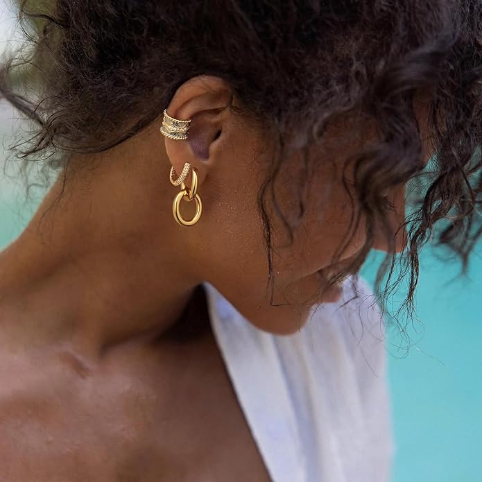 MYEARS Women Earrings Gold Huggie Hoop Dangle Drop 14K Gold Plated Small Simple Hypoallergenic Everyday Jewelry