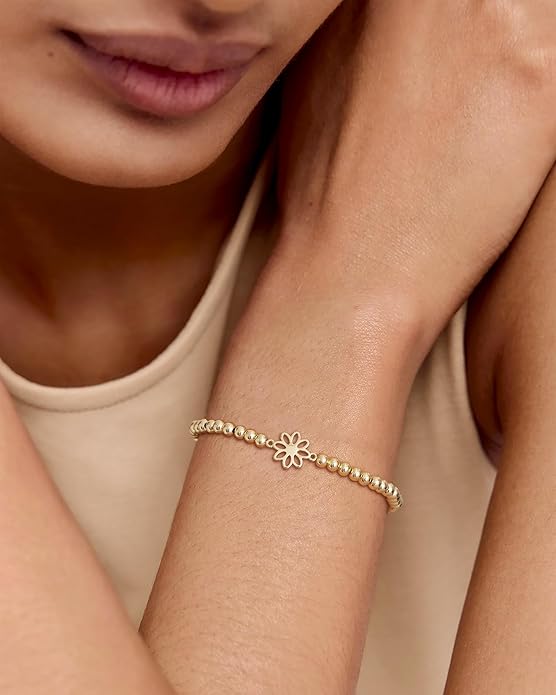 Gold Bracelets for Women 14K Gold Beaded Bracelets Stackable Bracelets for Women Gold Charm Bracelet Non Tarnish Gold Jewelry for Women Trendy