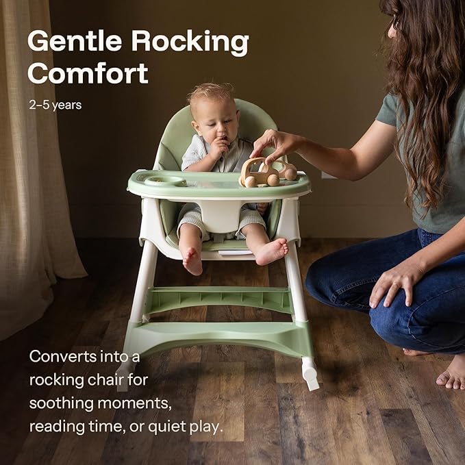 HARPPA 6-in-1 Convertible Baby High Chair for Toddlers, Foldable Highchair with Removable Tray for Eating & Playing, Adjustable 5-Point Safety Harness, Toddler High Chair with PU Cushion, Green