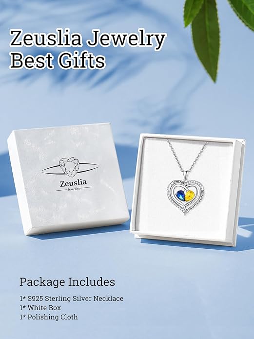 Valentine's Day Gifts for Wife 925 Sterling Silver Double Birthstone Pendant Necklaces I Love You for Always and Forever Necklace Anniversary Birthday Gifts for Wife Girlfriend Mom Her