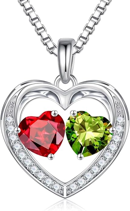 Iefil Valentines Day Gifts for Her - 925 Sterling Silver Heart Birthstone Necklace, Anniversary Birthday Gifts for Women Wife Girlfriend Mom Her