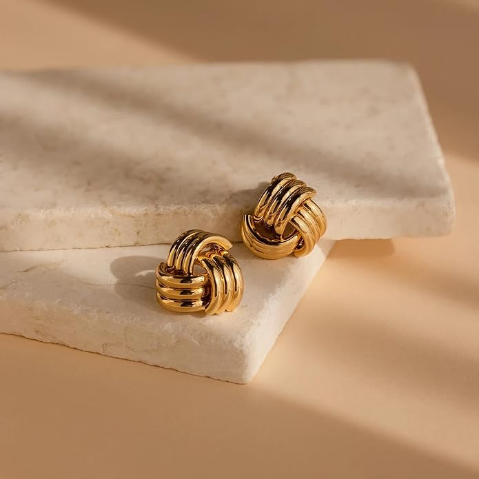 Gold Knot Earrings for Women Trendy Stud Earrings Chunky Statement Drop Dangle Earrings Lightweight Hypoallergenic Jewelry Women Christmas Gifts