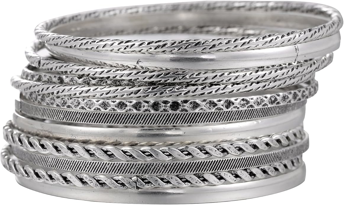 16Pcs Gold Bangle Bracelets for Women - Multi Layer Stackable Textured Bracelets Boho Jewelrys Set.