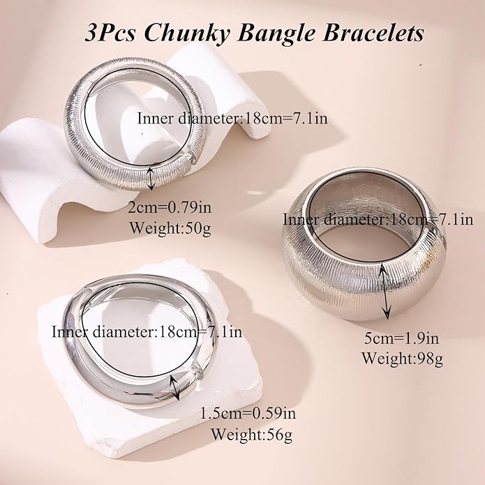SAMOCO 3Pcs Chunky Gold Bangle Bracelets for Women Trendy Wide Wrist Cuff Bracelets Stack Statement Bangle Fashion Gifts