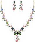 BriLove Women's Wedding Jewelry Leaf Cluster Flower Crystal Dangle Earrings Pendant Necklace Set for Bridal
