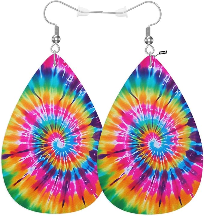 Tie-Dyed Faux Leather Earrings Abstract Colorful Swirl Tie Dye Teardrop Leather Dangle Earrings Women Earrings For Wedding Bridal