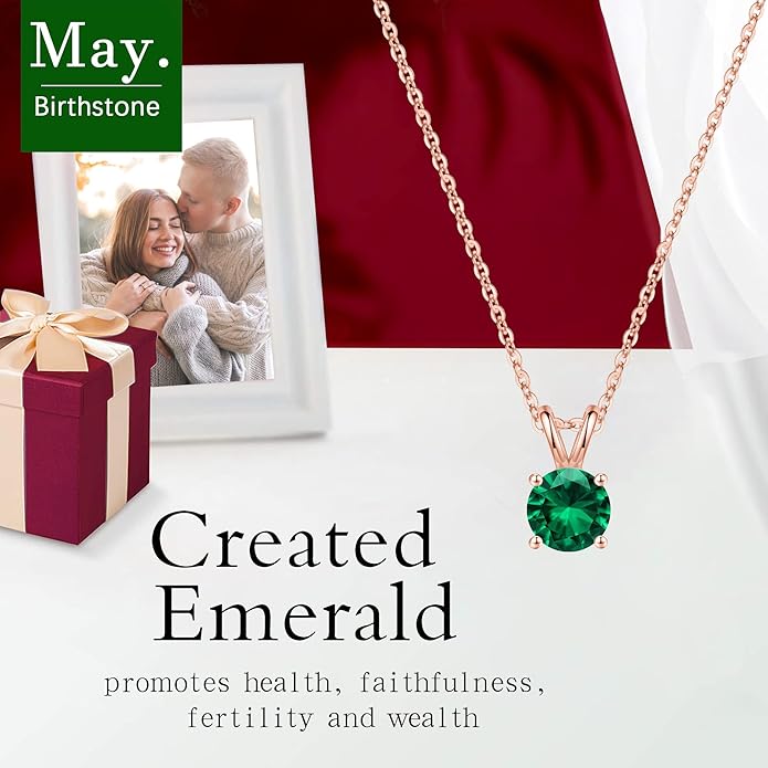 SMILEST Birthstone Necklace for Women Mom Wife, 1ct Sparkle Round Cut Birthstone Pendant 925 Sterling Silver Necklace Gifts for Women Mom Wife Friend
