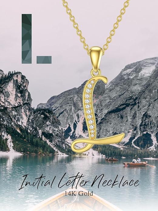 14k Gold Initial Necklace for Women, Solid Gold Moissanite Letter Pendant Necklaces Jewelry for Her Birthday Valentines Day Gifts for Mom Wife Christmas Gifts for Girlfriend Sister