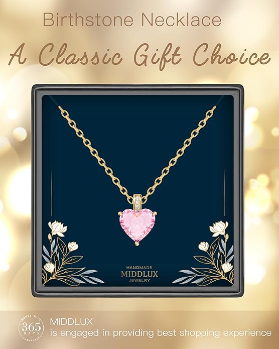 Genuine Birthstone Necklace for Women, Heart Love Necklace, Birthday Gifts for Her