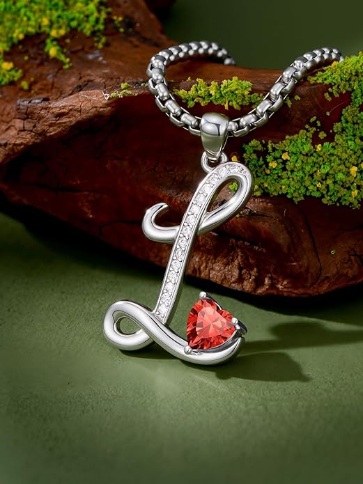 Valentines Day Gifts for Women Alphabet A to Z Initial Birthstone Pendant Necklaces for Women - 18k White Gold Plated Personalized Name Jewelry Valentine Mothers Day Birthday Gifts for Women Her Girlfriend
