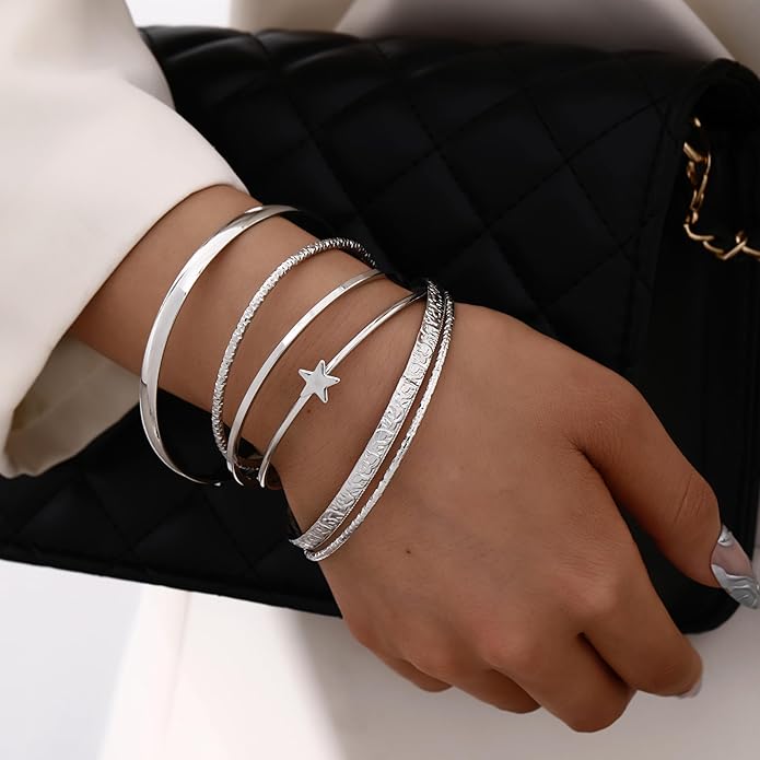 ÌF ME Gold Bangle Bracelets for Women, Indian Bangles Stackable Set, Multi Layer Textured 14K Gold Plated Chunky Bracelets Boho Jewelrys Set