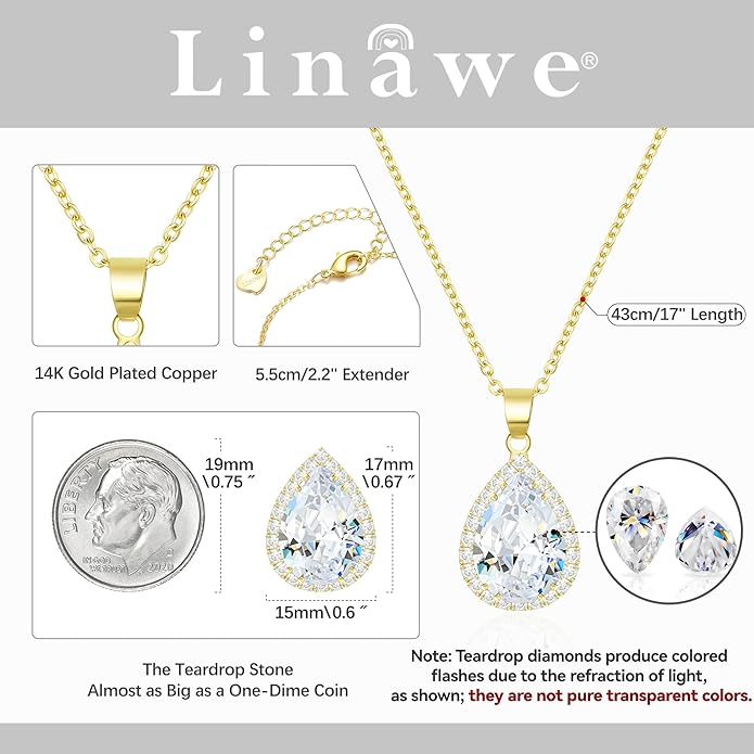 Linawe Crystal Chain Necklace for Women Trendy, Imitation Diamond Pendant, Statement Cubic Zirconia Boho Jewelry Set, 14K Gold/Rose Gold/Silver Birthstone Necklace
